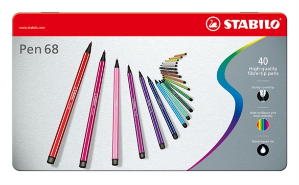 Bte en métal de 40 stylos fibres STABILO - PEN 68